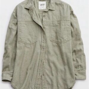 Aerie Anytime Twill Shirt Green Lightweight Spring Summer Top Size S